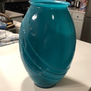 Vintage Art Deco Green Revival large glass floor vase